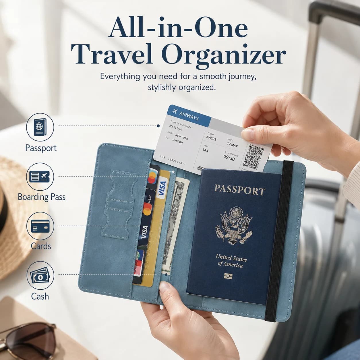 PU Leather Passport Holder RFID Blocking Travel Wallet 2 in 1 Passport Cover Simple Fashion Card Organizer Case