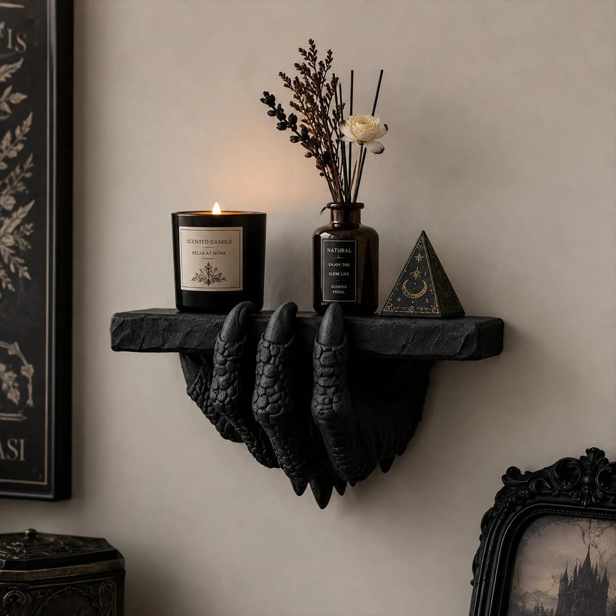 Cross-border Dark Dragon Claw Wall Shelf Resin Gothic Wall Rack Crystal Candle Storage Decor Ornament