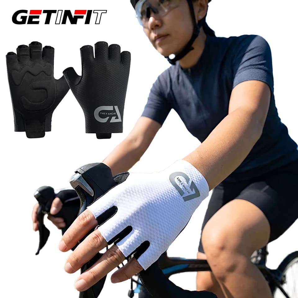 GETINFIT 1Pair Half Finger Cycling Gloves Anti-slip Shock-absorbing SBR Palm Mat Fishing Mountain Climbing Outdoor Sport Cycling