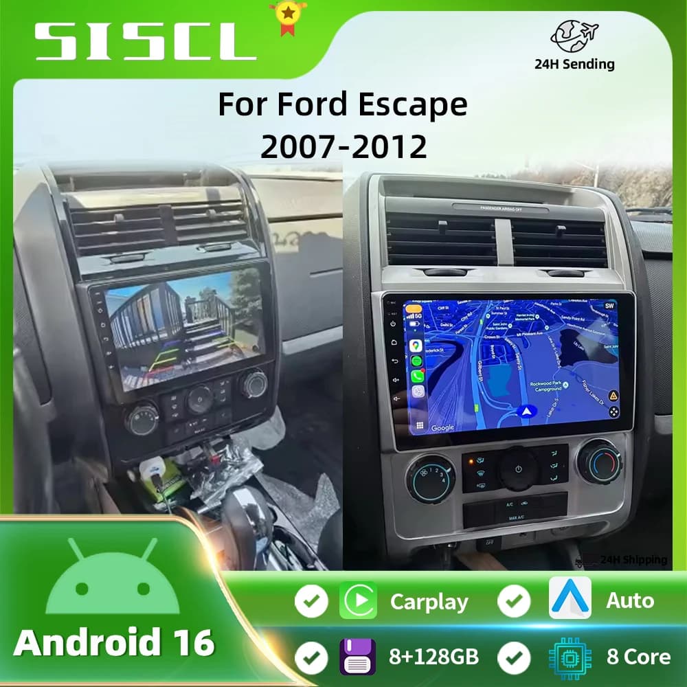 Autoradio Android 16 per Ford Escape 2007-2012 - Lettore Multimediale con Navigatore GPS, Stereo, WIFI, Senza 2 DIN