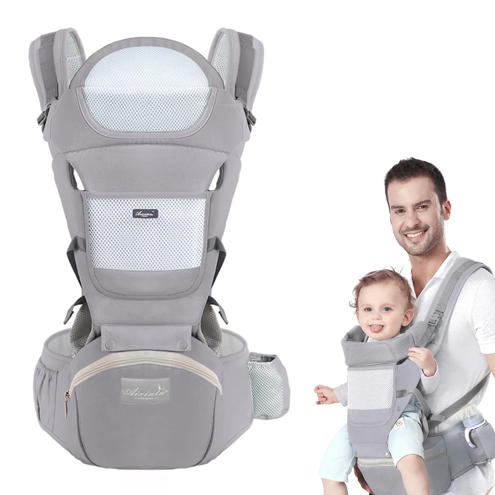 Zaino ergonomico per marsupio Sgabello per neonati multifunzionale prima e dopo Borsa a marsupio Zaino da viaggio per imbracatura per avvolgere il bambino