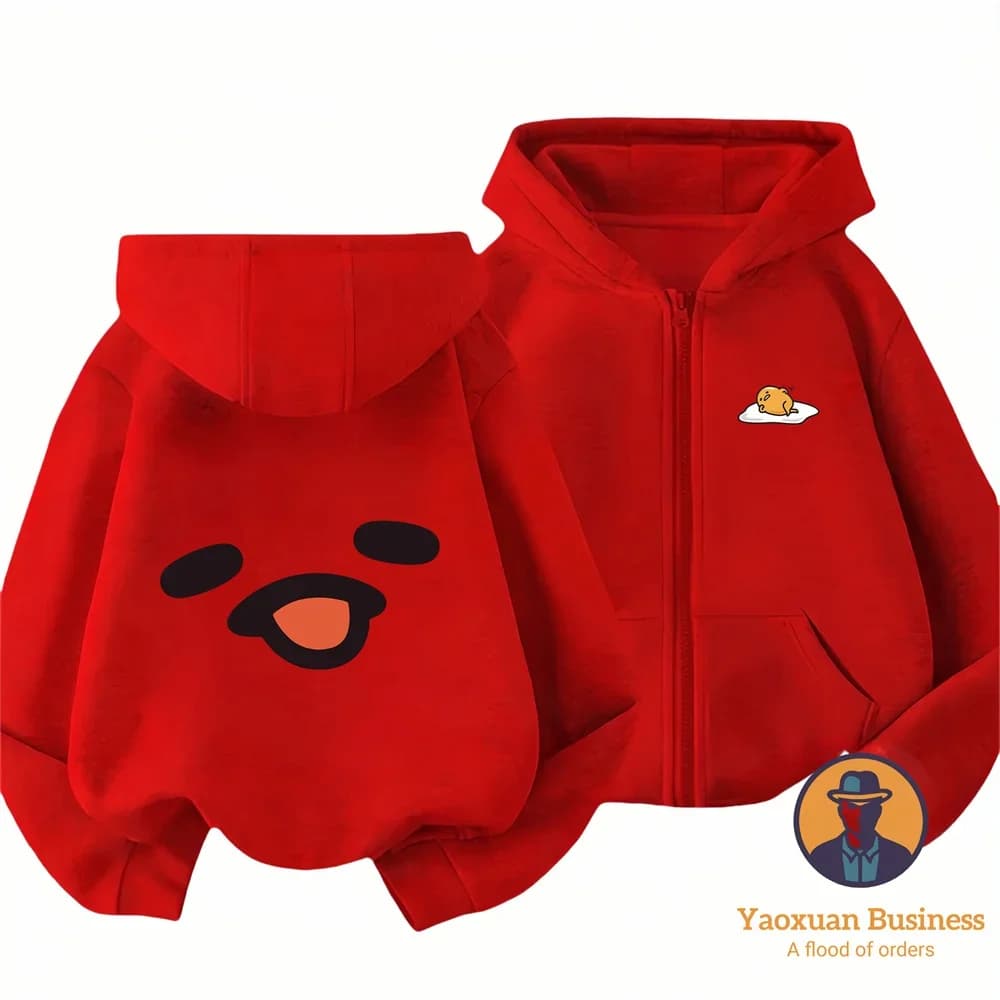 2 14Y Elegante Felpa con Cappuccio e Zip in Puro Cotone con Motivo Anime Gudetama per Esterni e Tempo Libero