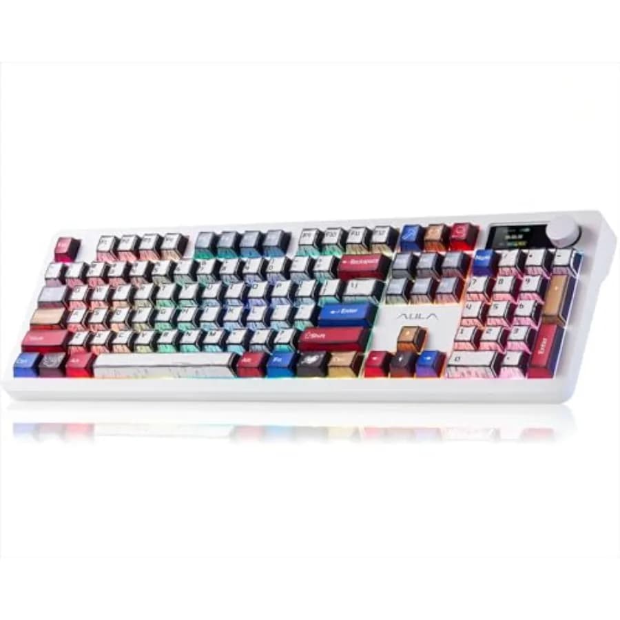Full Size Gaming Keyboard for PC/Laptop/Windows ABS Plastic Black Hot Swappable Knob Screen Tri-Mode RGB Backlit 8000mAh Batter