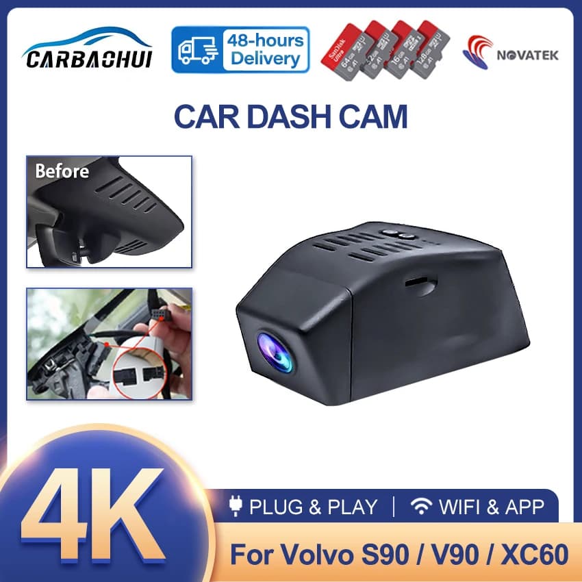 Dash Cam 4K per VOLVO XC60 S90 V90 2018 2019 2020 2021 2022 2023 2024,Plug and Play Car DVR Dashcam Camera videoregistratore