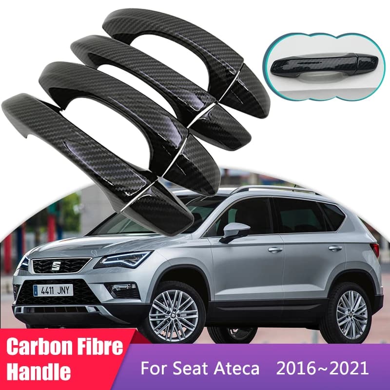 Car for Seat Ateca KH7 2016~2021 Accessories Carbon Fiber Outer Door Handle Cover Trim Protective Styling Sticker 2018 2019 2020