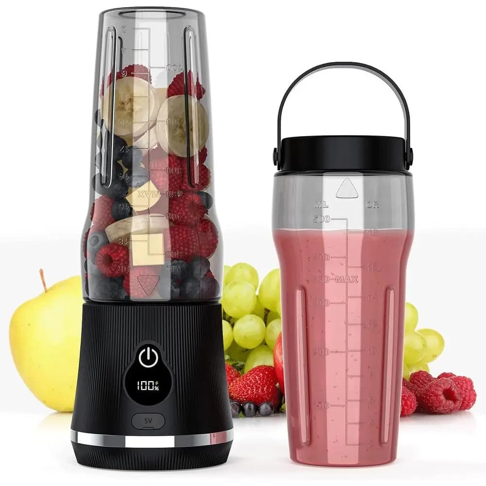 Portable Blender, 17oz Personal Blender with 6 Stainless Steel Blades, USB-C Rechargeable, LED Display, Compact Travel Juicer wi