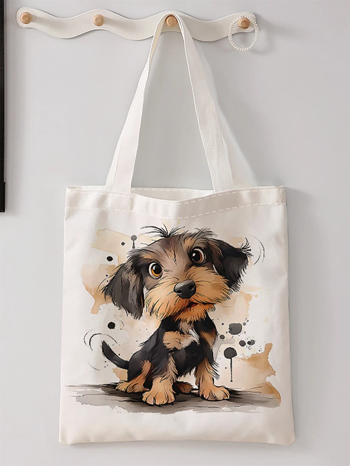 Borsa casual stampata con cane cartone animato, zaino alla moda riutilizzabile, borsa multifunzionale, borsa per la spesa in tela