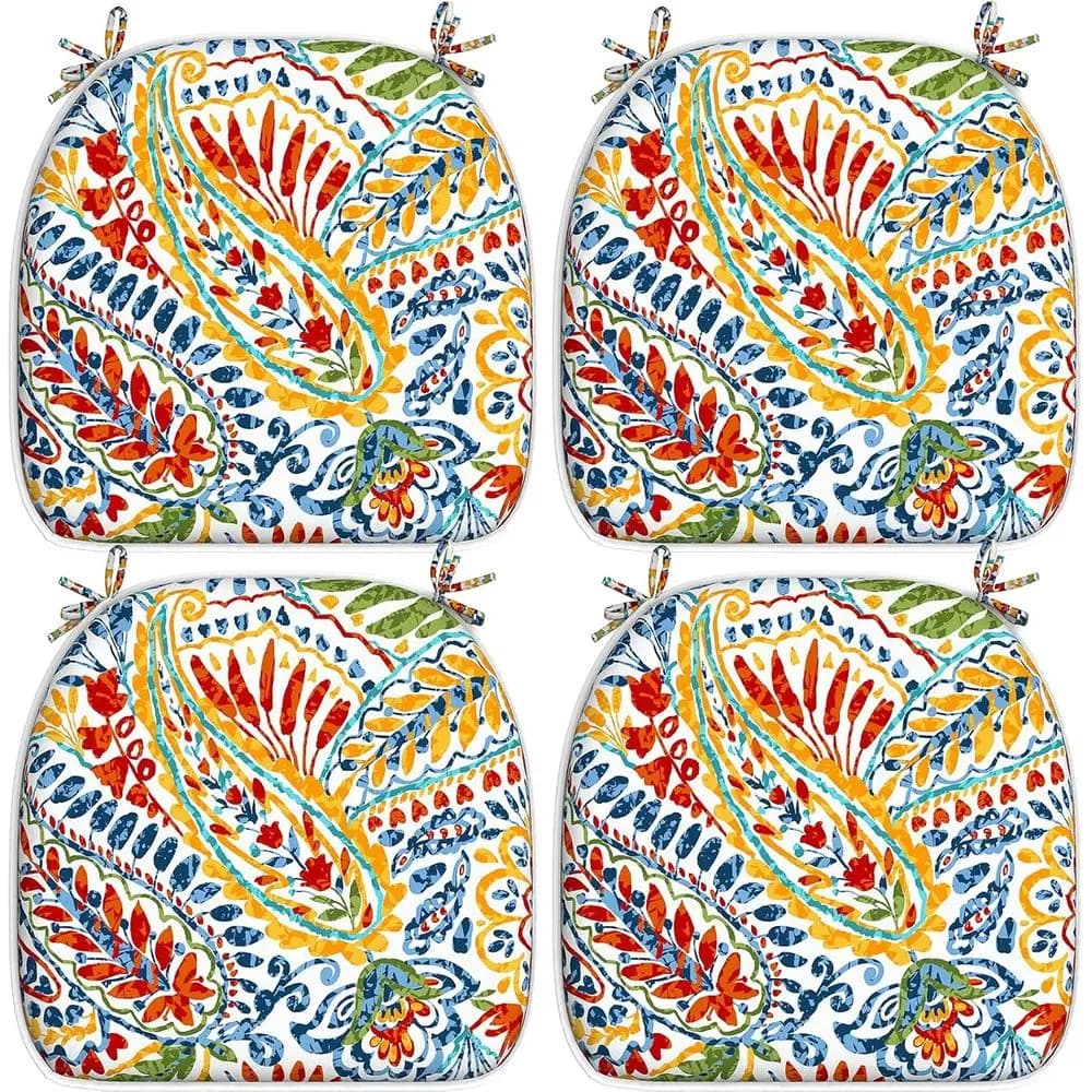 Set di 4 Cuscini Paisley Multiuso per Interni/Esterni, 16x17 Pollici, con Lacci, per Arredamento Patio, Giardino, Casa e Ufficio