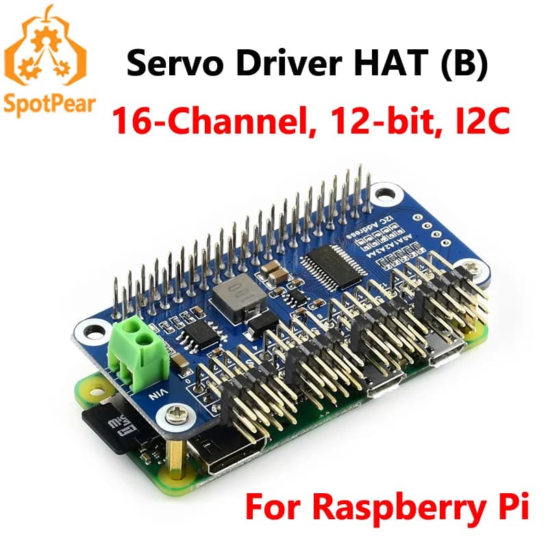 Waveshare Servo Driver HAT (B) for Raspberry Pi I2C at 16 channels and 12 bits