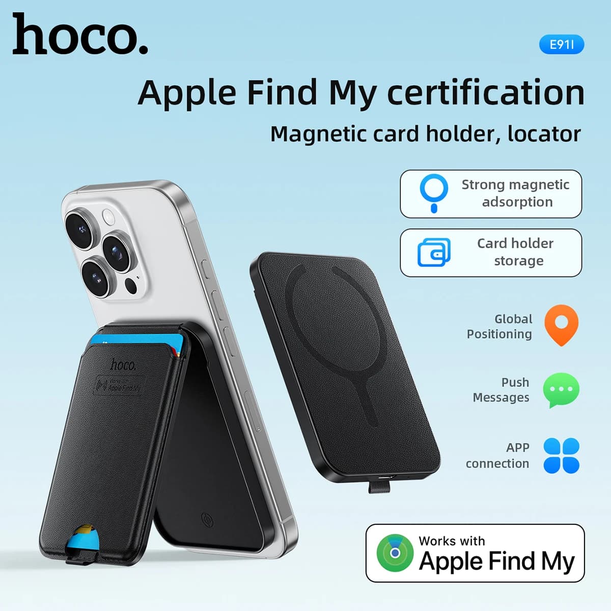 Porta carte d'identità magnetico HOCO E91I con dispositivo anti-smarrimento intelligente Supporto per telefono Localizzatore ricaricabile per IOS Trova la mia rete
