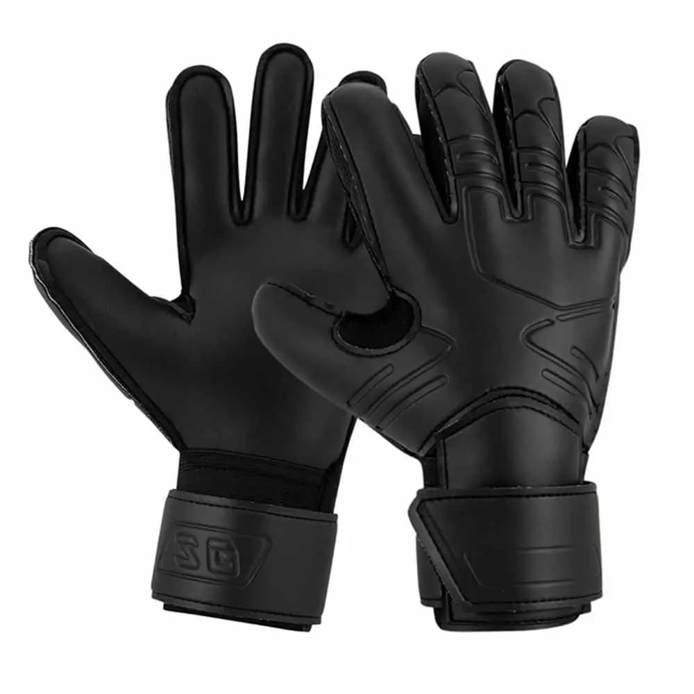 Finger Protection Goalie Gloves Black Wear-Resistant Latex Soccer Gloves Thickened PU Football Goalkeeper Gloves Outdoor