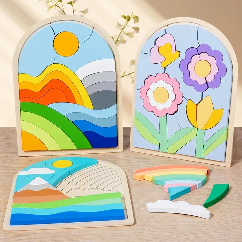 Blocchi di legno Puzzle Arcobaleno Forma irregolare e colore Giocattoli cognitivi Giocattoli puzzle educativi precoci