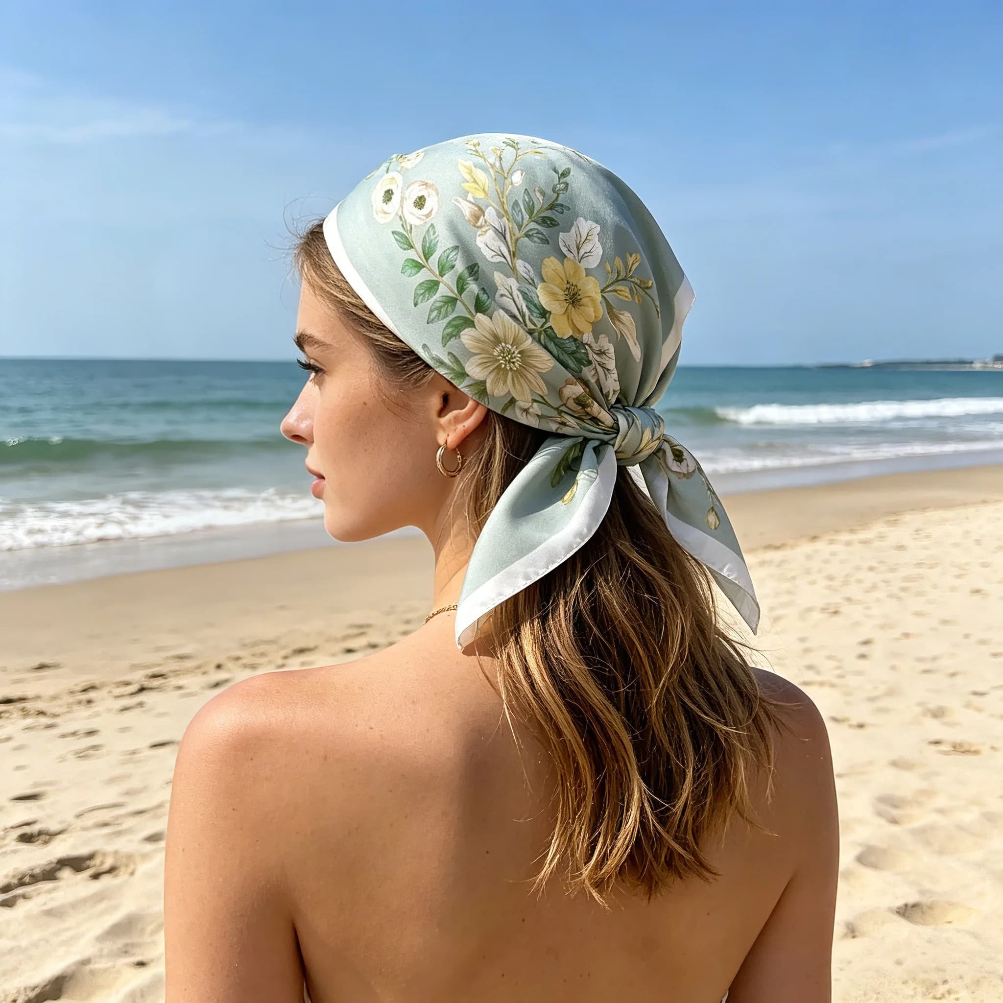 70*70cm Floral Printed Square Scarf For Women Scarves Bandanas Luxury Hijab Neckerchief Elegant Beach Shawl Wraps Ladies