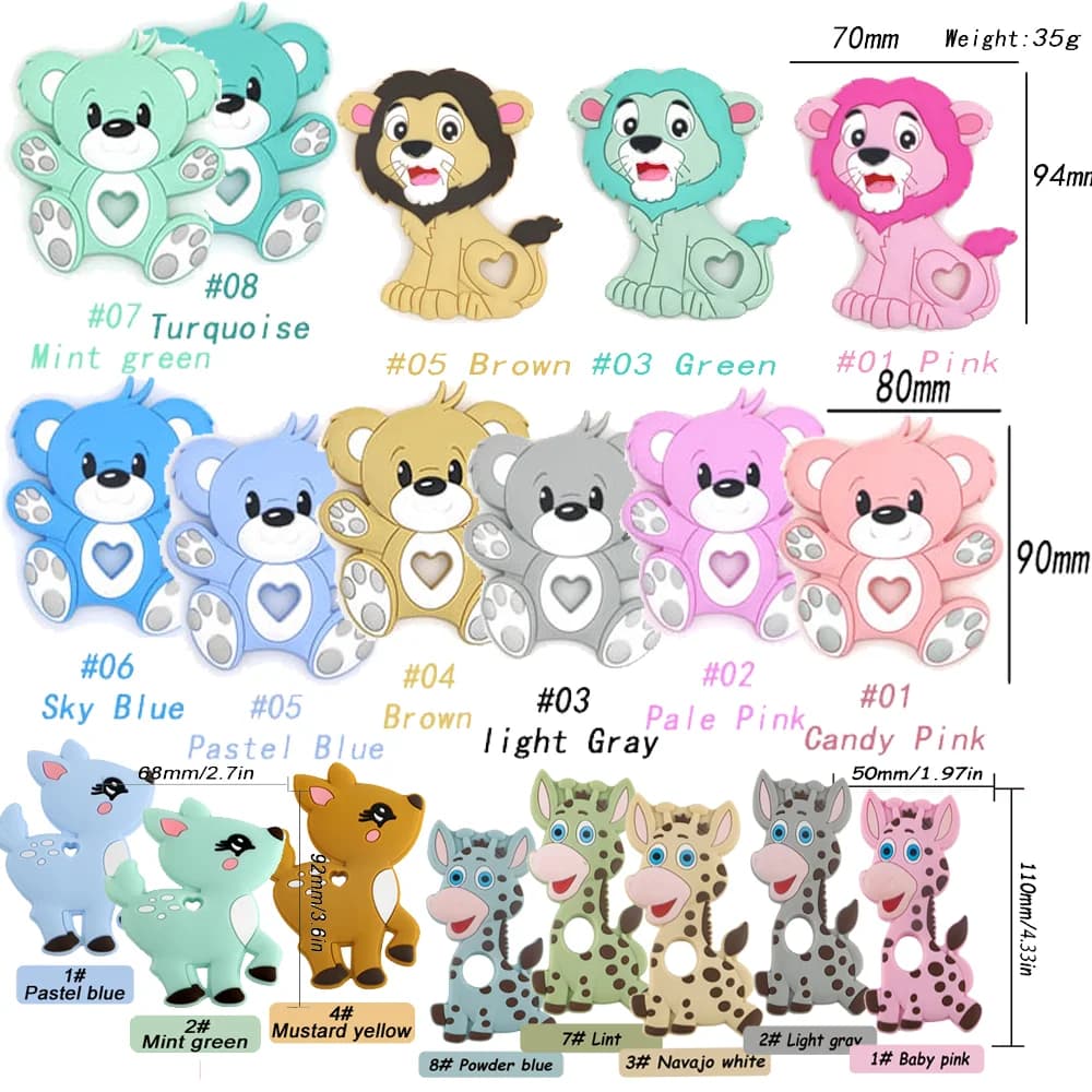 2 pendenti in silicone con animali dei cartoni animati, leone/cervo/orso, accessori per collane fai da te Roden
