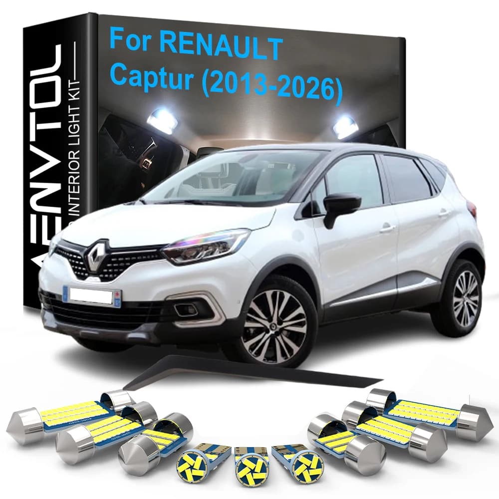Set di 11 Luci LED Interne per Auto Canbus per Renault Captur 2013-2026, Illuminazione per Abitacolo, Lettura, Specchietto, Bagagliaio e Targa