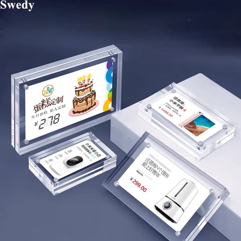 90x55mm Magnetic Clear Acrylic Sign Holder Display Stand Baby Photo Picture Frame Block Menu Price Label Card Paper Tags