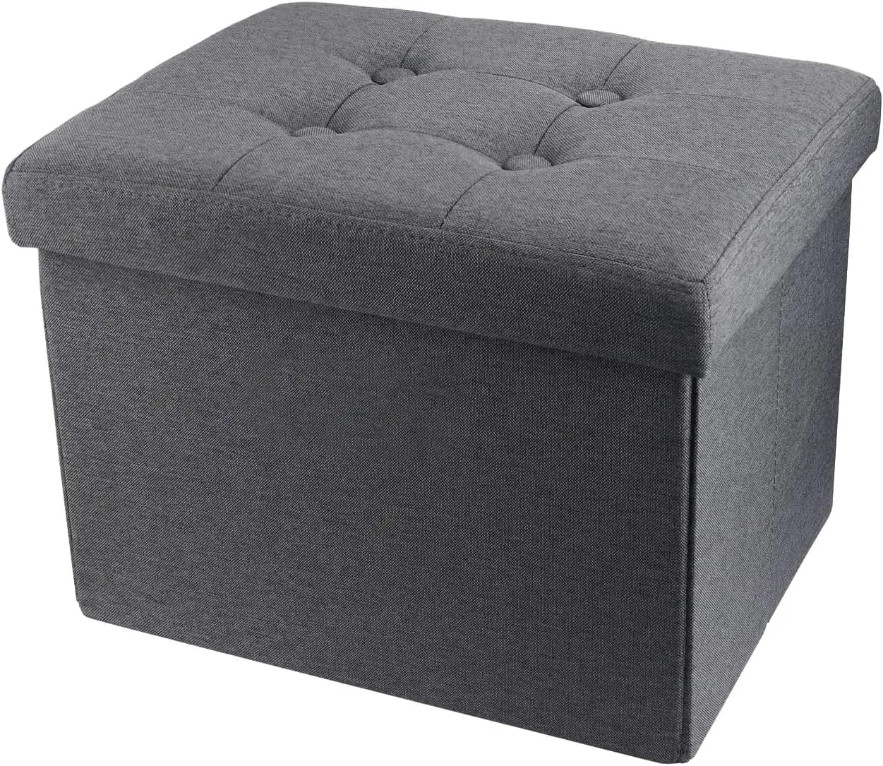 Poggiapiedi ottomano portaoggetti pieghevole grigio, 17x13x13", panca piccola per soggiorno.
