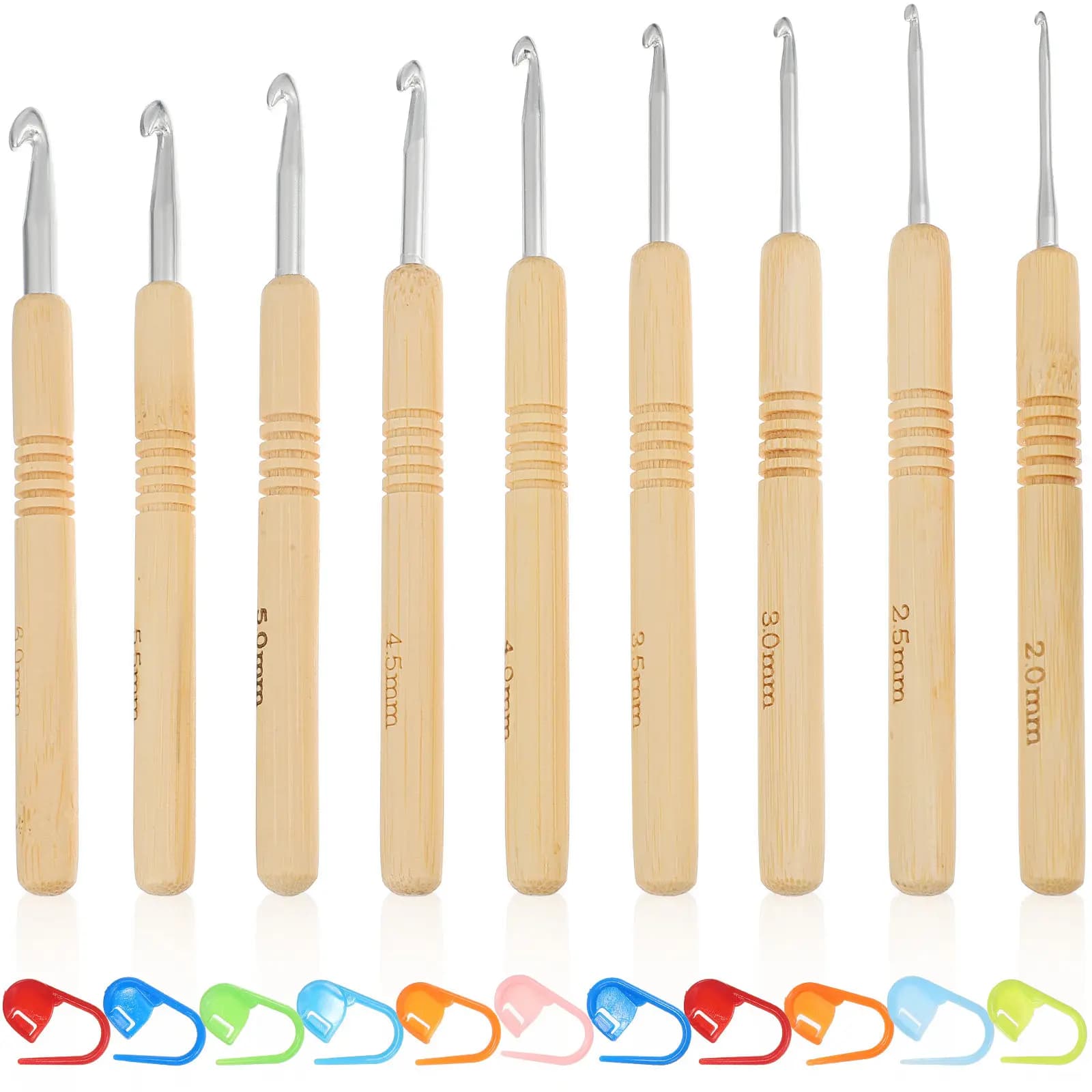 Set di uncinetti con manico in legno ergonomico, ferri da maglia, segnapunti, strumenti per uncinetto, set per tessitura, ferri da maglia