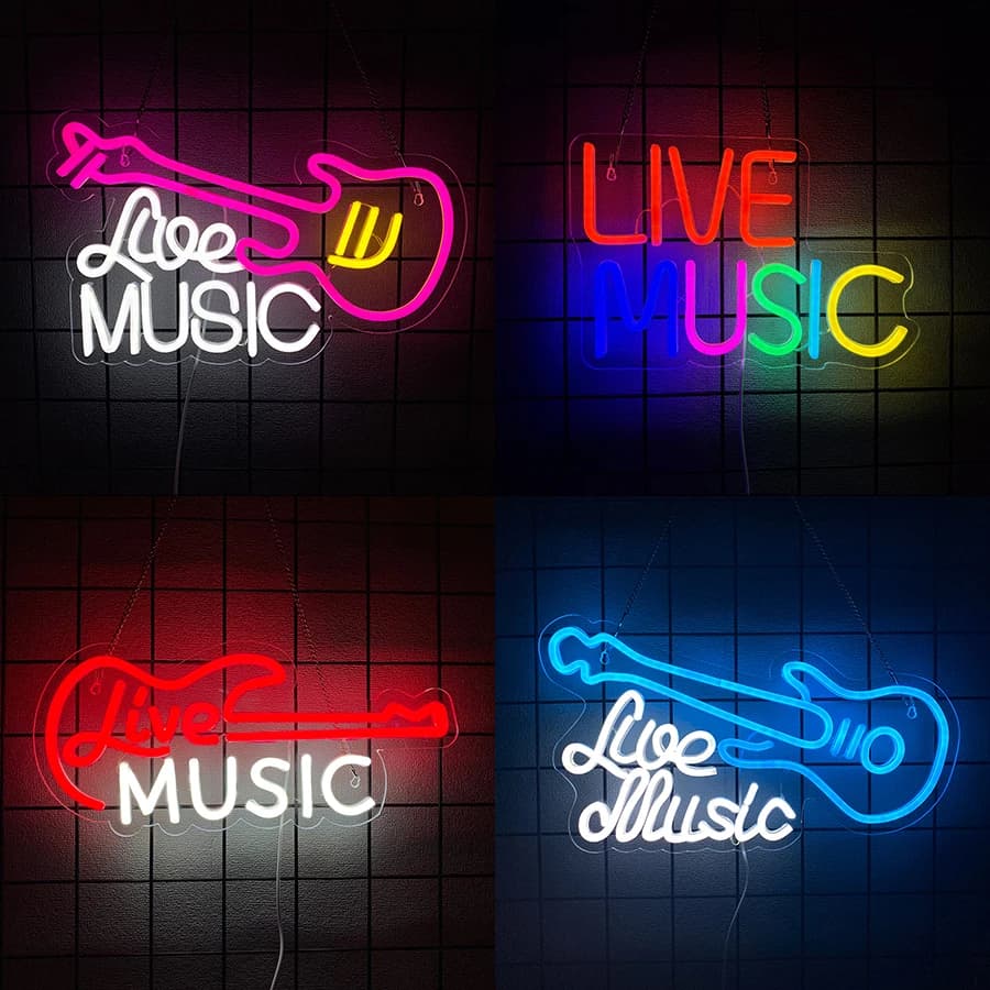 Insegna al neon della serie Live Music per decorazioni murali, insegna luminosa per decorazioni da man cave, bar della birra, studio musicale, concerti, camera da letto, feste, club