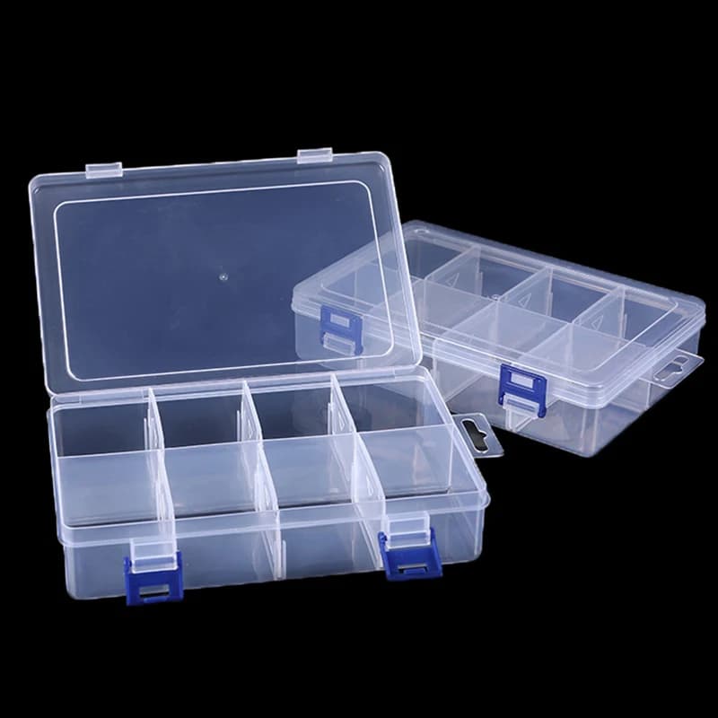 Scatola di Stoccaggio in Plastica Trasparente, Organizzatore Multifunzionale a 8 Scomparti per Viti e Componenti Elettronici, 20*13.5*4.5cm