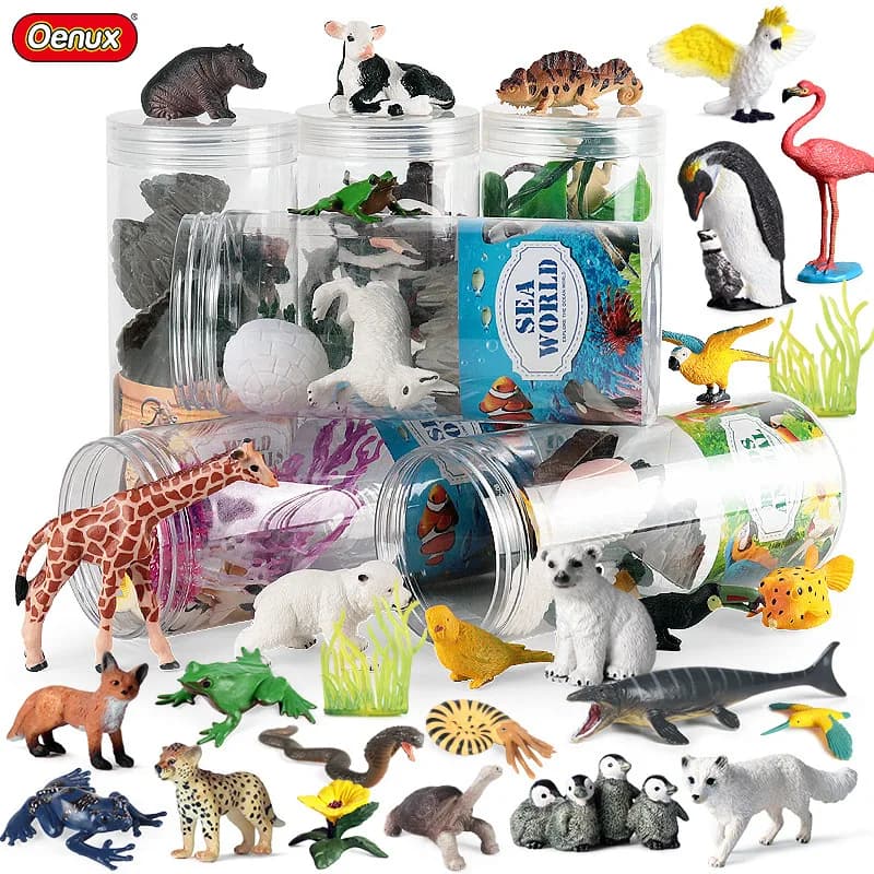 Oenux Animali in miniatura Set Wild Sealife Farm Dinosauro Brinquedo Figurine Modello Action Figures Zoo Carino Educazione Giocattolo per bambini Regalo