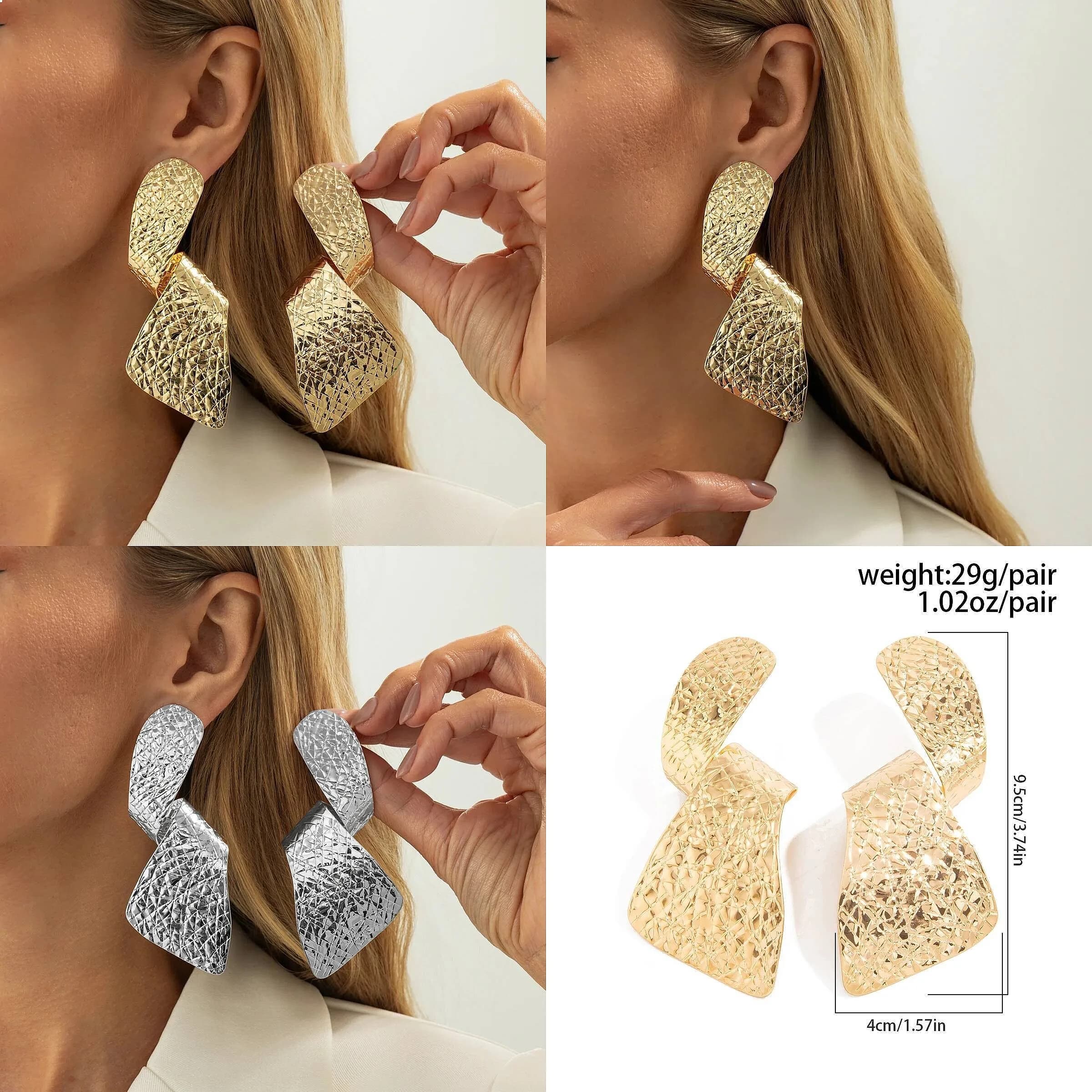 KunJoe Irregular Twisted Pendant Earrings Women Punk Geometric Big Drop Jewelry