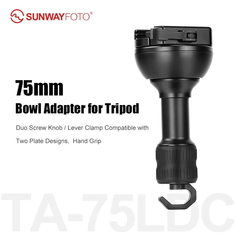 SUNWAYFOTO TA-75LDC adattatore per ciotola a mezza sfera da 75mm con morsetto svizzero Arca per treppiede per impieghi gravosi