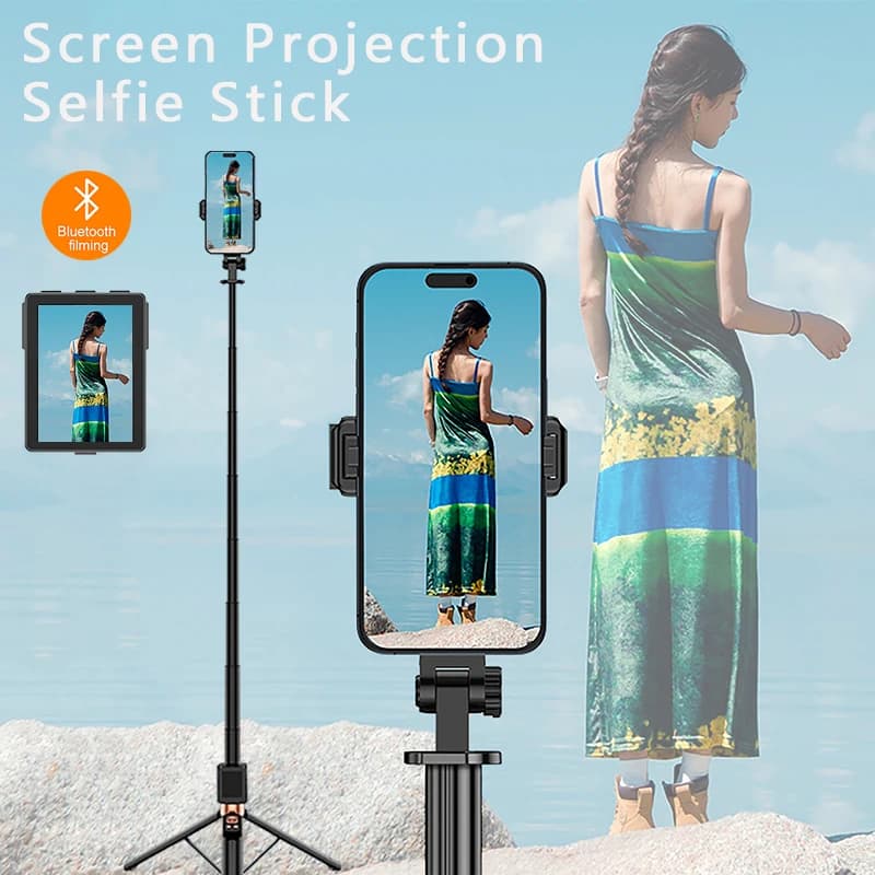 Proiezione dello schermo portatile Selfie Stick Schermo di proiezione WIFI Treppiede Display in tempo reale Monitor selfie per smartphone Vlog