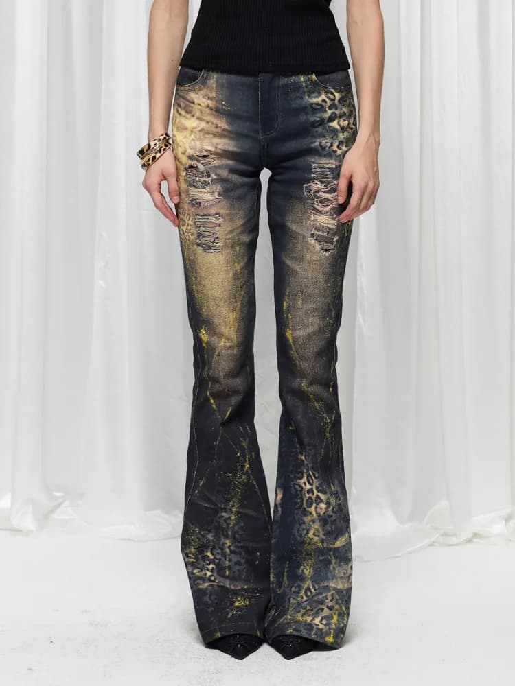 Jeans a Zampa Gotici Y2k da Donna, Pantaloni in Denim Strappati Stile Harajuku, Abbigliamento Streetwear Vintage Emo