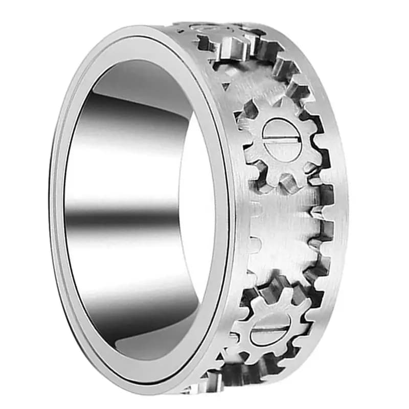 Anello Antistress a Doppio Strato con Gemme e Ingranaggi, Gioiello Punk Rock Hip Hop per Uomo e Donna