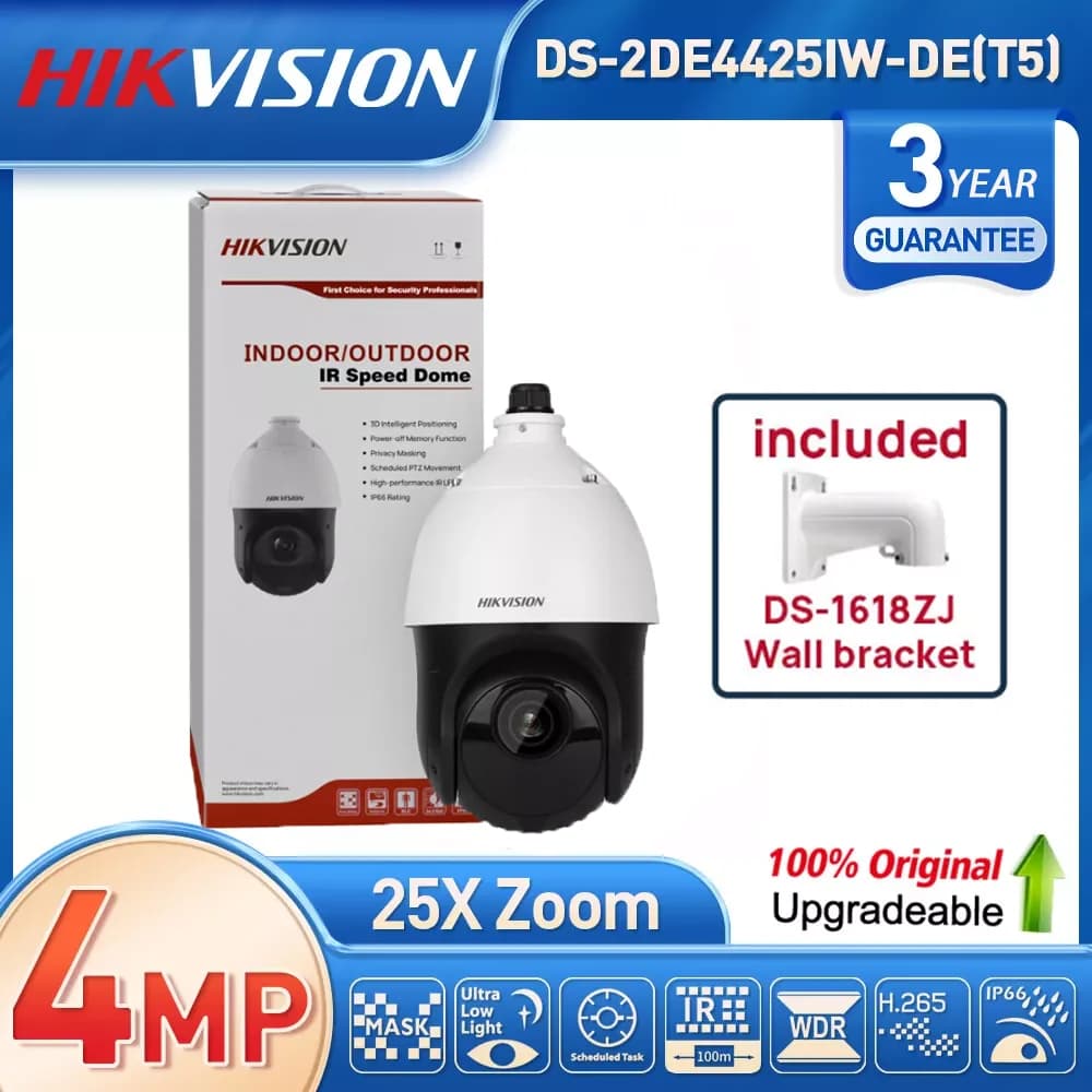 Telecamera di sicurezza PTZ Hikvision per esterni 100 m DS-2DE4425IW-DE 4MP 25×Zoom DarkFighter IR Acusense IP Speed Dome