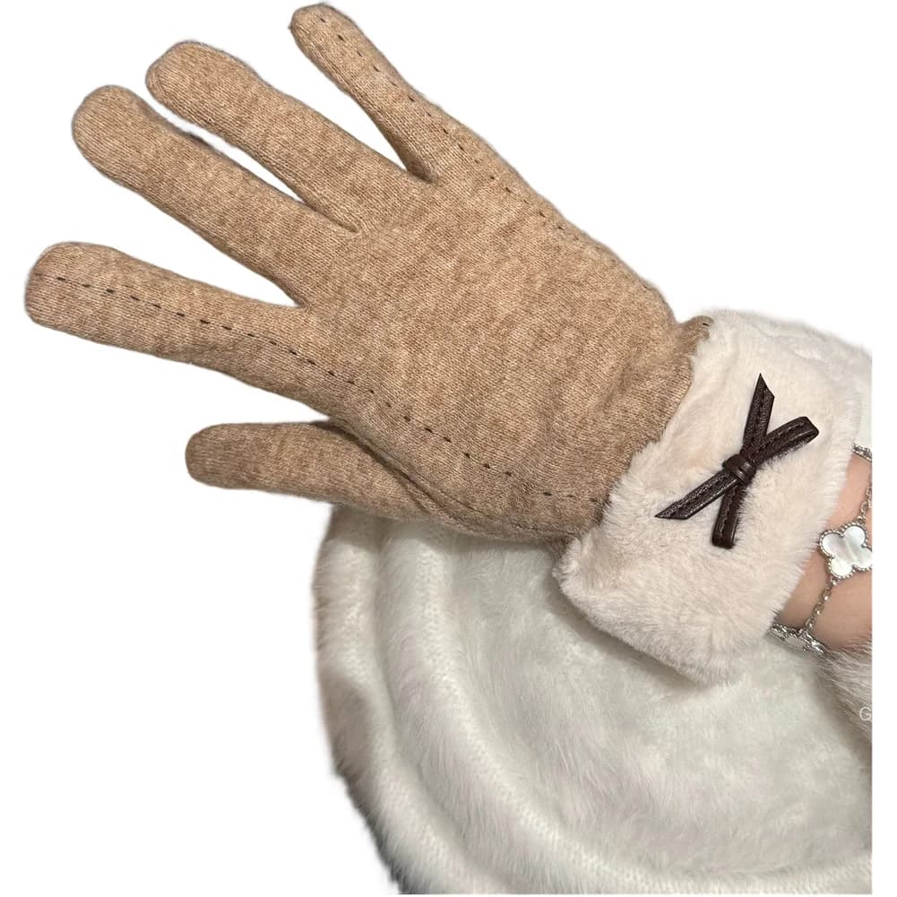 Compatible Womens Gloves Winter Fleece Lined Bow Knot Warm Split Finger Design for Cycling Driving and Walking