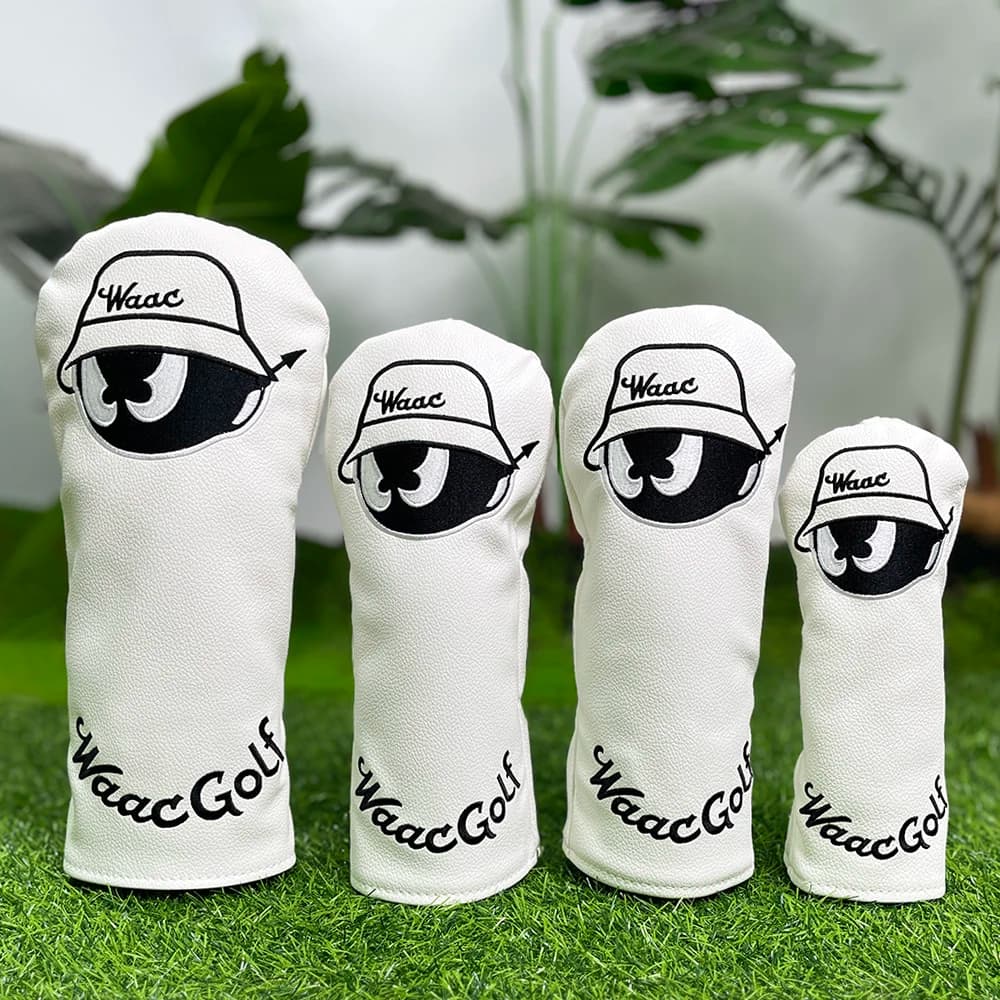 Copertura protettiva bianca per mazza da golf, design con motivo ricamato, accessori da golf, materiale PU, protegge meglio il tuo mazza da golf