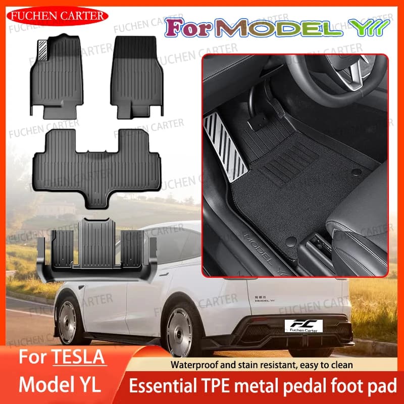 For Tesla NEW ModelYL Launch 2026 Premium / Performance TPE Car Floor Mats With Metal Pedals Waterproof Wear-resistant Trunk Mat