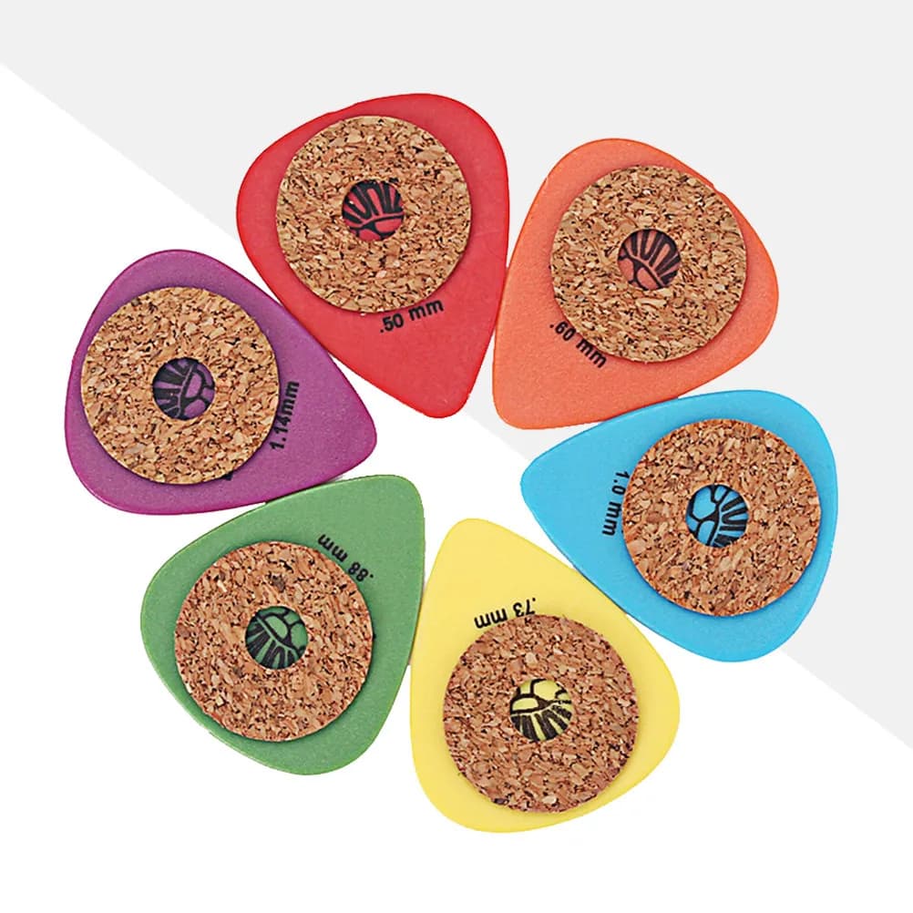 Set di 6 Plettri Sottili per Chitarra, Leggeri ed Ergonomici con Design ad Anello in Sughero per Chitarra, Basso, Ukulele, Mandolino, Banjo e Strumenti Acustici