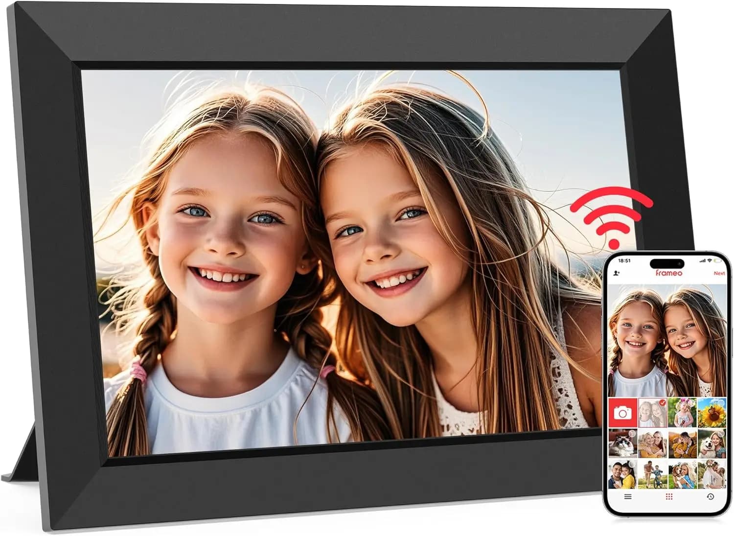 Cornice digitale WiFi da 10,1 pollici con schermo touch HD, memoria da 32 GB, rotazione automatica, condivisione foto dal telefono - Regalo perfetto