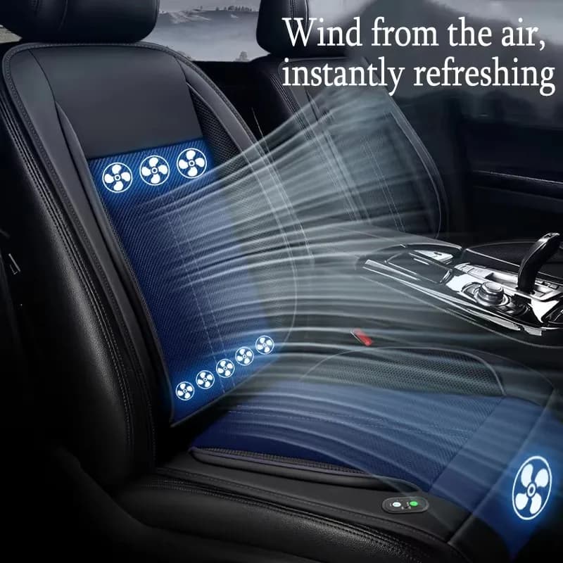 Cuscino per sedile domestico per auto con massaggio di raffreddamento elettrico in seta di ghiaccio traspirante estiva Ventole ventilate ad aria integrate per tutti i seggiolini auto