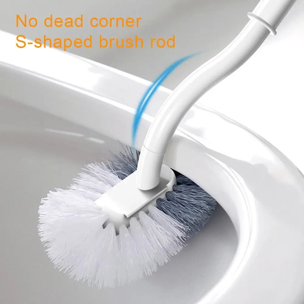 Spazzola per WC in plastica con base e manico lungo, senza foratura, per la pulizia del bagno, con supporto