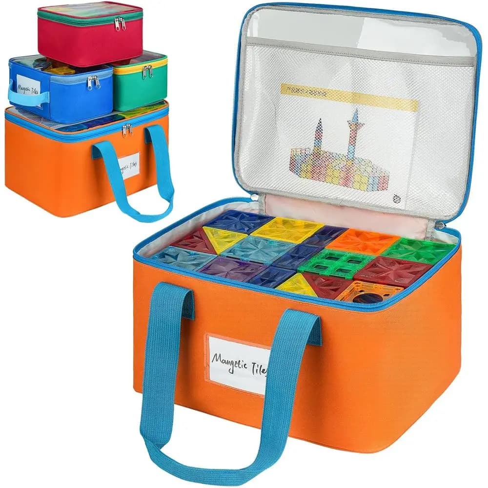 Set organizer per piastrelle magnetiche da 4 borse con tasche in rete e etichette per giocattoli, giochi e LEGO
