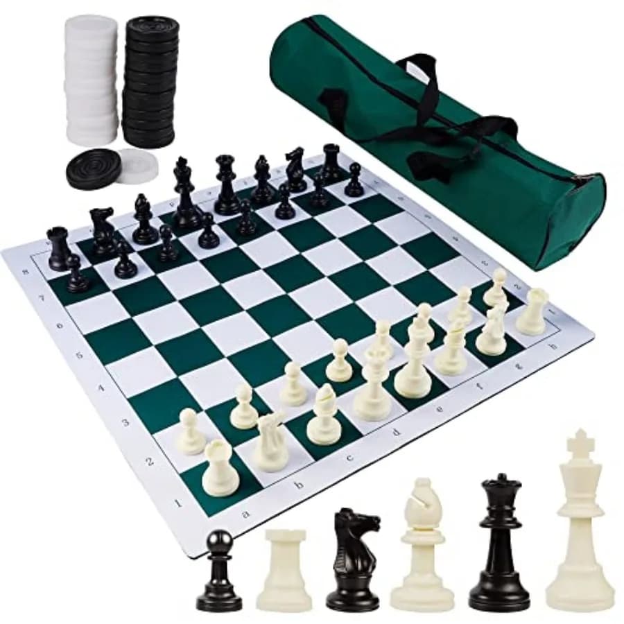 20" Portable Chess and Checkers Set, 2 in 1 Travel Board Games for and Adults, Folding Roll up Chess Game Sets, Extra 26 Checke