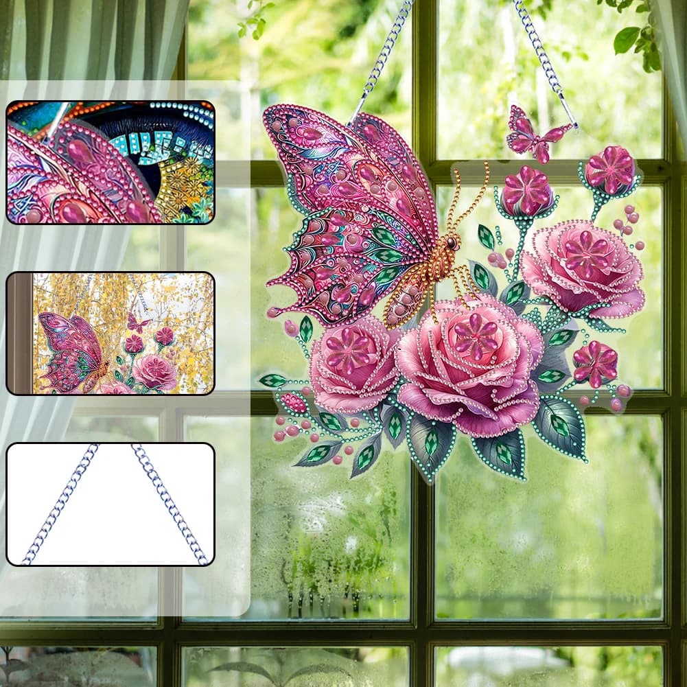PET Double Sided Special Shaped Flower Animal Rhinestone Diamond Art Window Pendants Diamond Painting Hanging Decor for Beginner