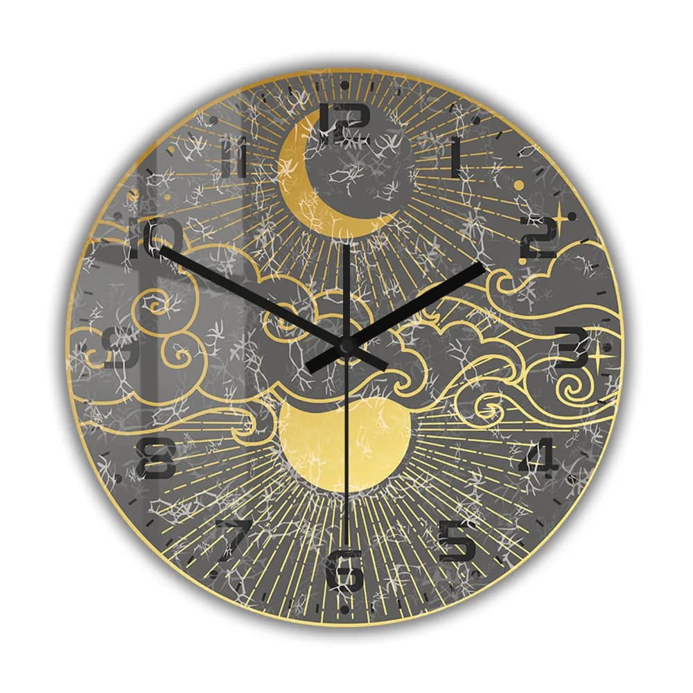 Orologio da Parete Boho Sole e Luna, Decorazione Celeste per la Casa, Orologio Silenzioso con Nuvole per Camera da Letto Stile Witchy e Soggiorno Spirituale
