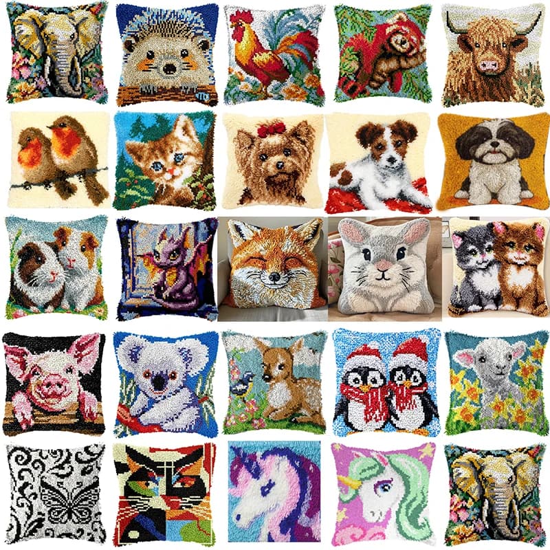Animal Latch Hook Kit Cute Knooppakket Kussen Knopen Pillow Button Smyrna Knooppakket Needlework Button Packagek Linkhaak Kussen