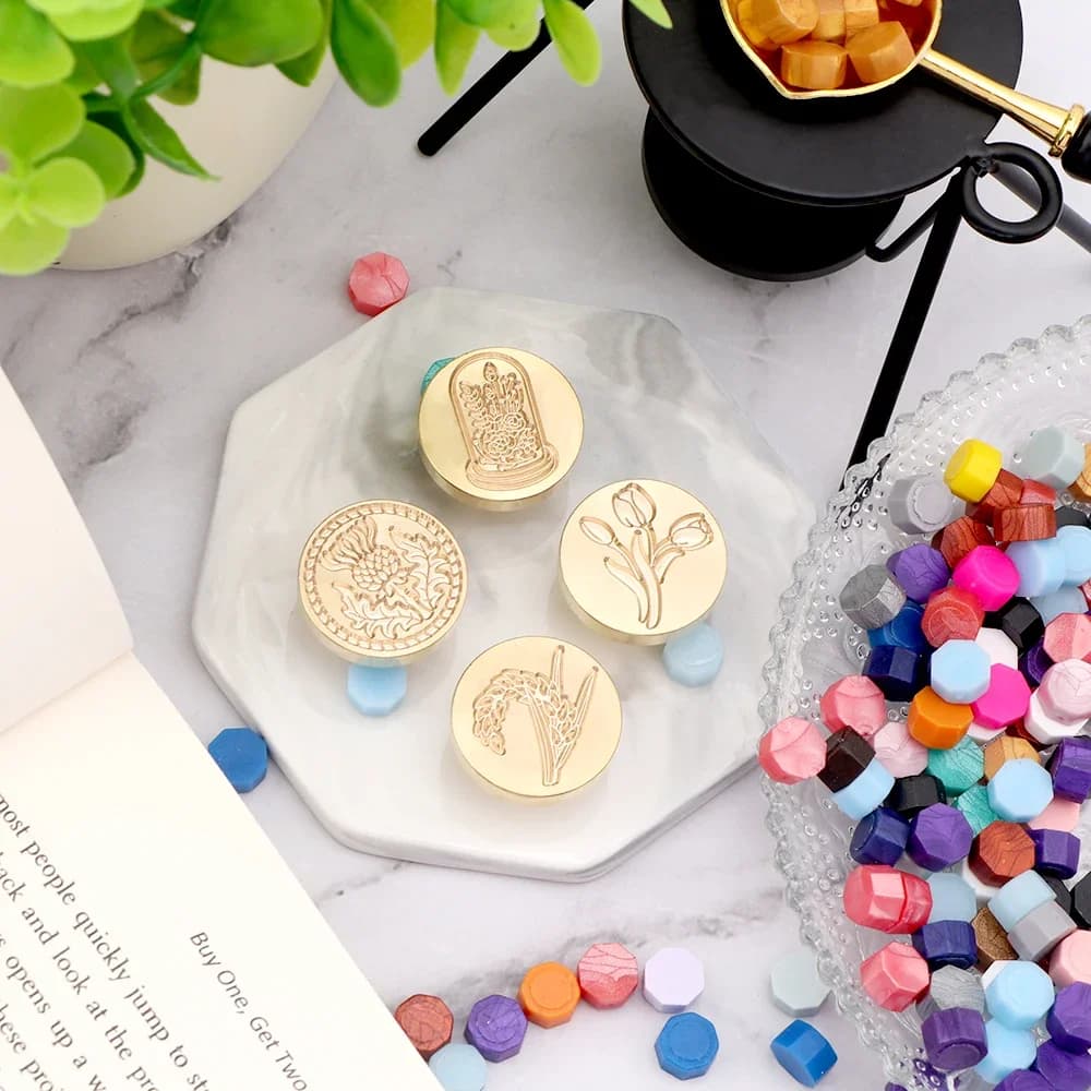 Botanical Wax Seal 25 mm Interchangeable Brass Rice Flowers Gold For Decorating Notebook Invitations And Greeting Cards