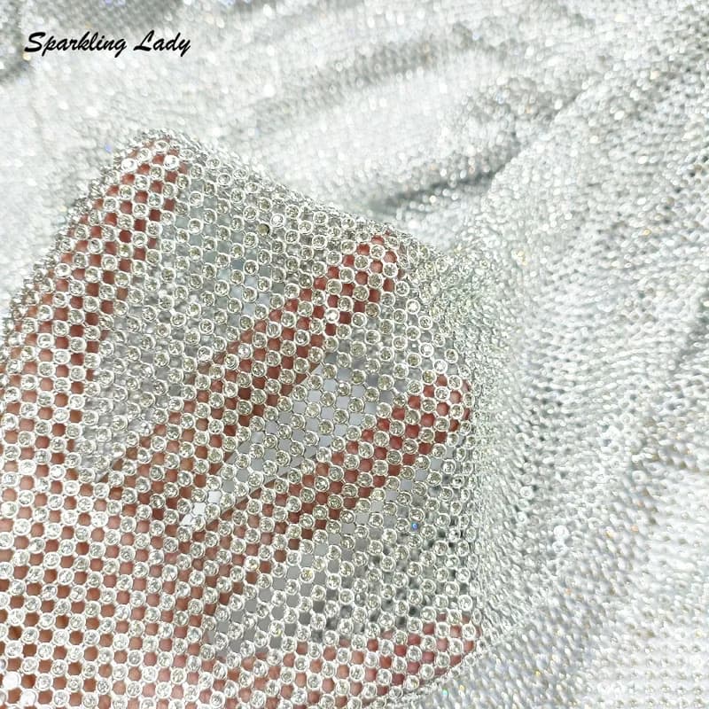 3MM Fashion Metal Rhinestone Fabrics Bling Aluminum Crystal Mesh Fabric for Women Clothing Bags Earrings
