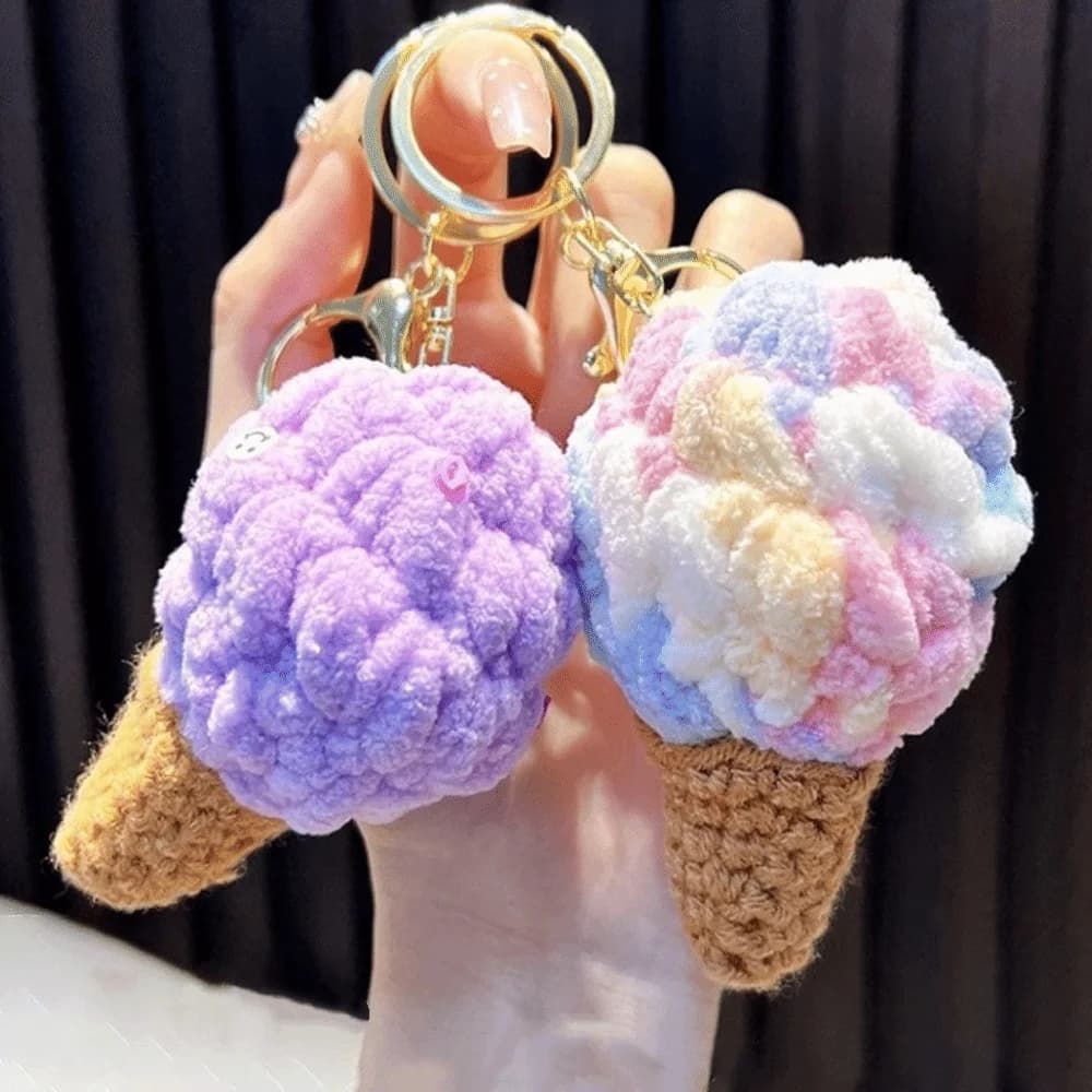 Portachiavi in peluche con gelato Kawaii, giocattolo di peluche soffice, cono di gelato simulato, accessori per borse morbide, portachiavi per cartoni animati, regalo per bambini