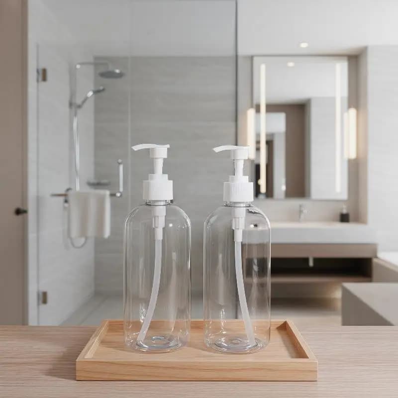 Transparent Bottle Body Plastic Pump Bottles Refillable Leakproof Liquid Dispenser 500ML for Shampoo Soap in Home Bathroom Hotel
