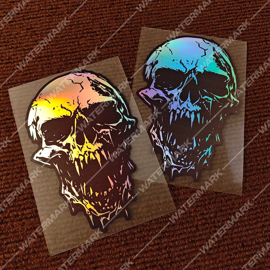 Holographic Crack Skull Sticker, Rainbow Reflective Vinyl Decal, Waterproof Gothic Decor for Motorcycle Helmet Car Window