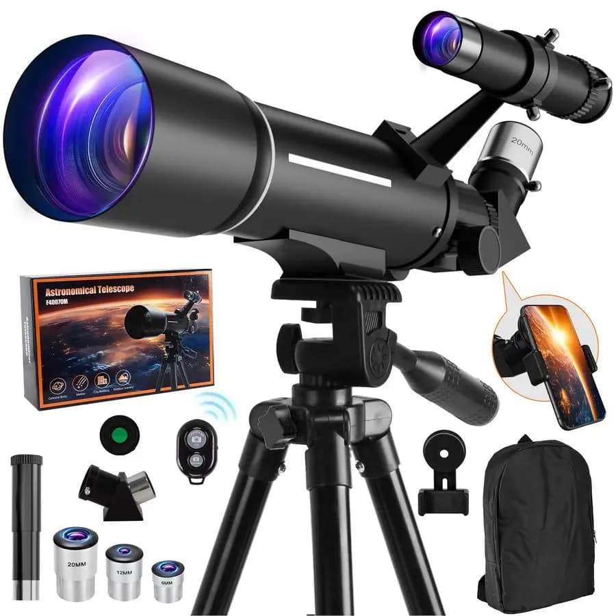 Telescopio per Bambini e Adulti, Telescopio Rifrattore da 70mm di Apertura e 500mm di Lunghezza Focale per Principianti di Astronomia con Treppiede, Filtro Lunare, Supporto per Telefono