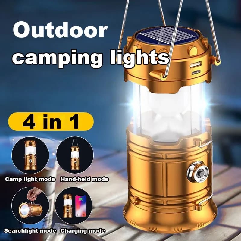 Potente lanterna da campeggio a LED Lampada da tenda da campeggio solare per esterni Luci di emergenza portatili ricaricabili tramite USB Lanterna da appendere elasticizzata